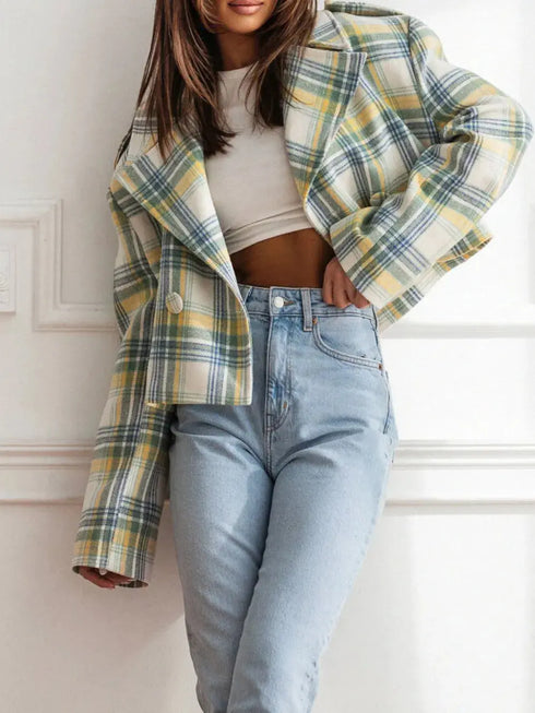 'Eilith' Cropped Plaid Jacket - Celes Fashion